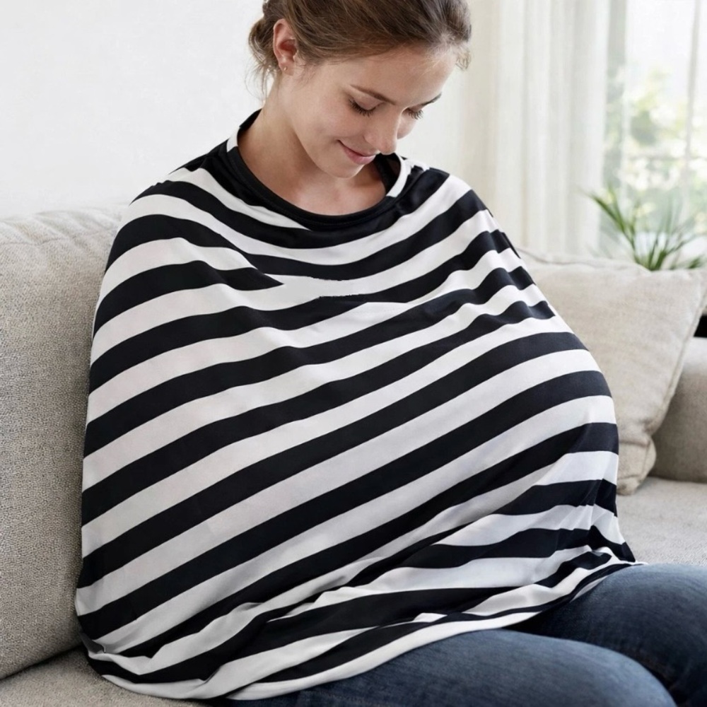 Nursing Cover Car Seat Cover Canopy Breastfeeding Black & White Stripe Baby